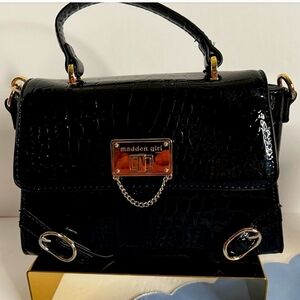 Madden Girl Black Croc-Embossed Handbag